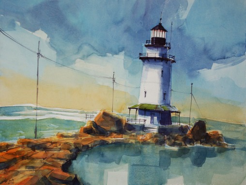 156_2017 Watercolor / Hahnemühle Anniversary Edition ca.48 x 36 cm / 18.9 x 14.2 in / Lukas Aquarell 1862 `Saybrook Breakwater Light´